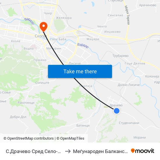 С.Драчево Сред Село-Кон Зелениково to Меѓународен Балкански Универзитет map