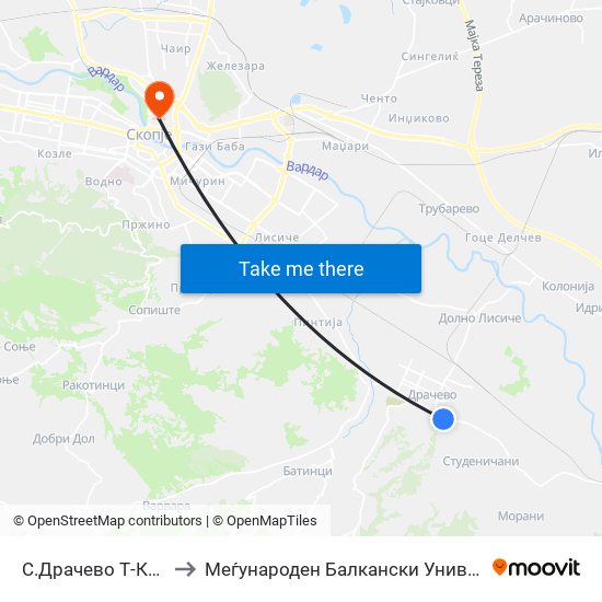 С.Драчево Т-Крајна to Меѓународен Балкански Универзитет map