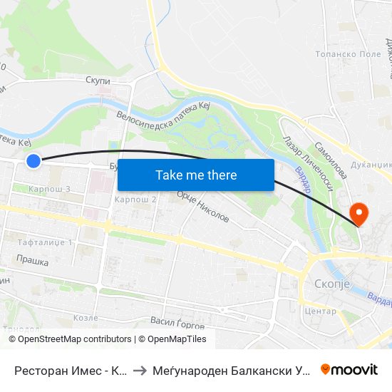 Ресторан Имес - Кон Влае to Меѓународен Балкански Универзитет map