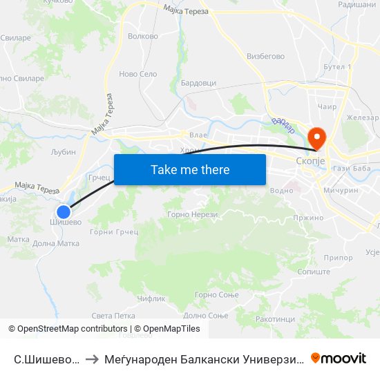 С.Шишево-Т to Меѓународен Балкански Универзитет map