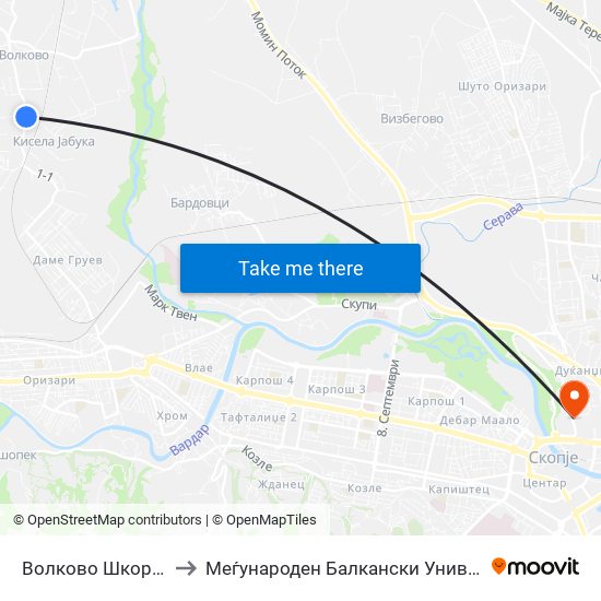 Волково Шкорпион to Меѓународен Балкански Универзитет map