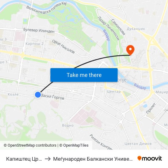 Капиштец Црква to Меѓународен Балкански Универзитет map