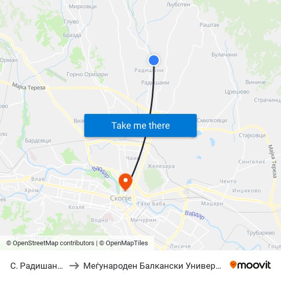 С. Радишани-Т to Меѓународен Балкански Универзитет map