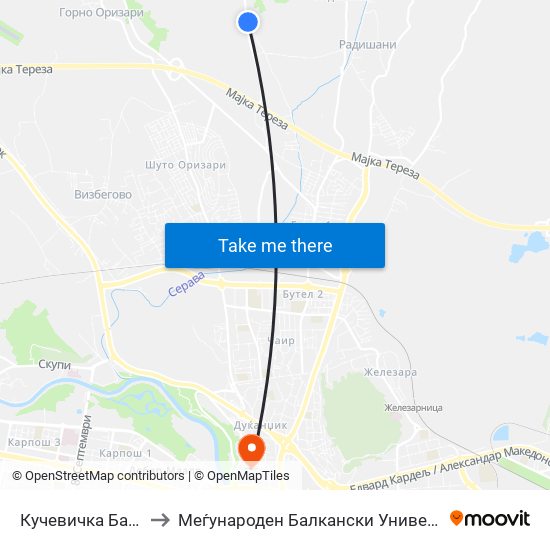 Кучевичка Бара 3 to Меѓународен Балкански Универзитет map