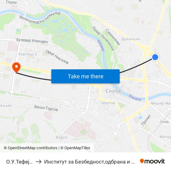 О.У.Тефејуз to Институт за Безбедност,одбрана и мир map