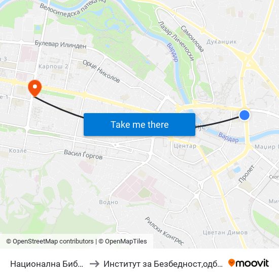 Национална  Библиотека to Институт за Безбедност,одбрана и мир map