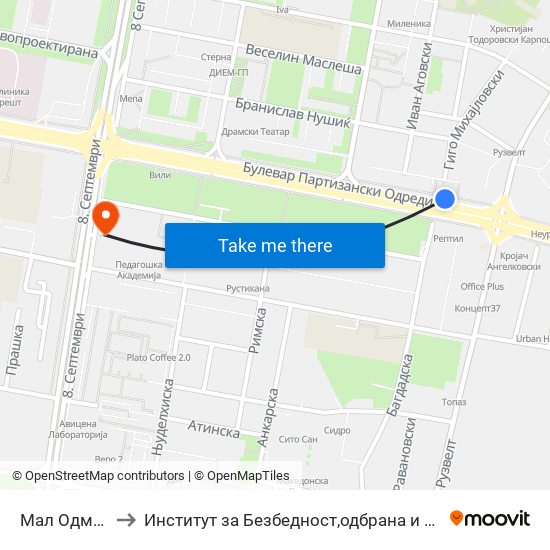 Мал Одмор to Институт за Безбедност,одбрана и мир map