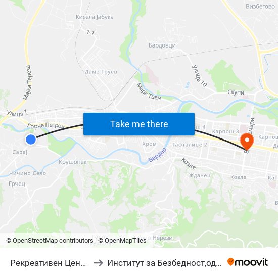 Рекреативен Центар Сарај to Институт за Безбедност,одбрана и мир map