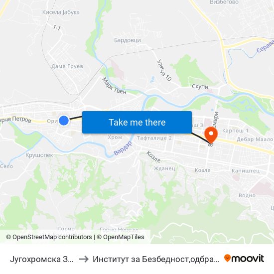 Југохромска Зграда to Институт за Безбедност,одбрана и мир map