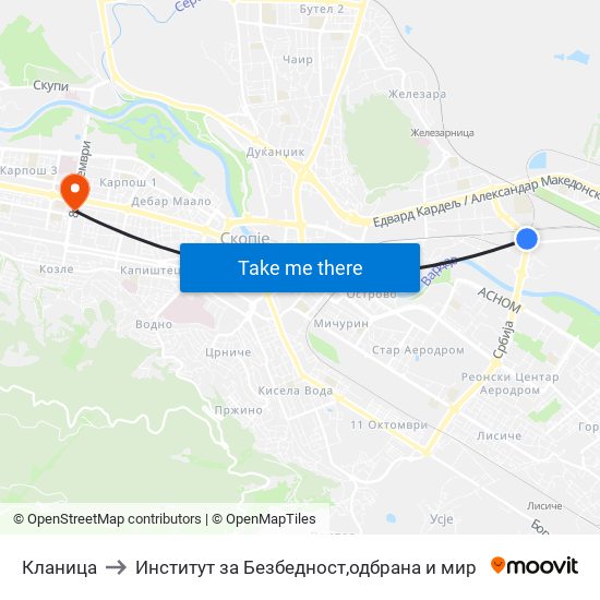 Кланица to Институт за Безбедност,одбрана и мир map