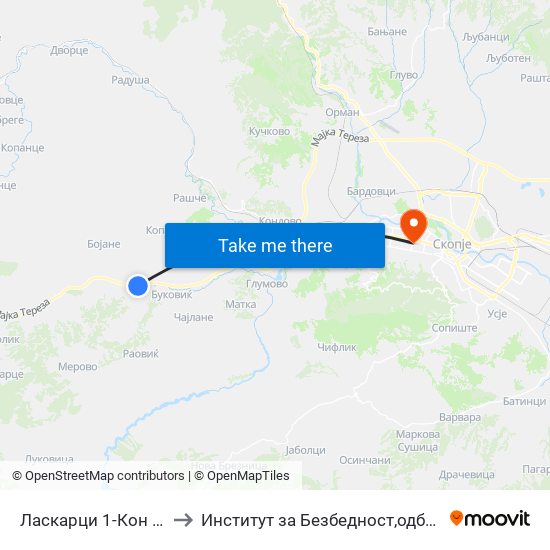 Ласкарци 1-Кон Центар to Институт за Безбедност,одбрана и мир map