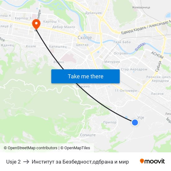 Usje 2 to Институт за Безбедност,одбрана и мир map