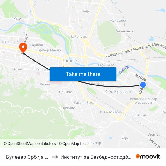 Булевар Србија Лукоил to Институт за Безбедност,одбрана и мир map