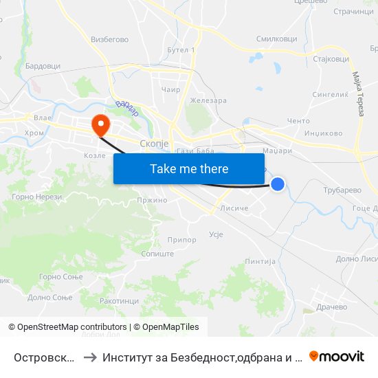 Островска Т to Институт за Безбедност,одбрана и мир map