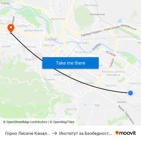 Горно Лисиче Канал-Кон Центар to Институт за Безбедност,одбрана и мир map