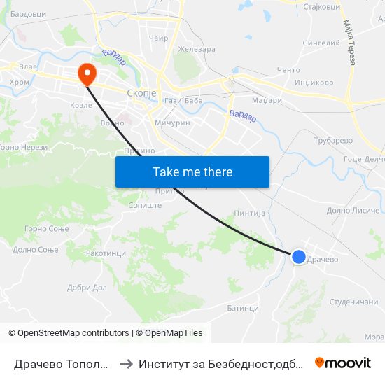 Драчево Тополи-Кон Т to Институт за Безбедност,одбрана и мир map