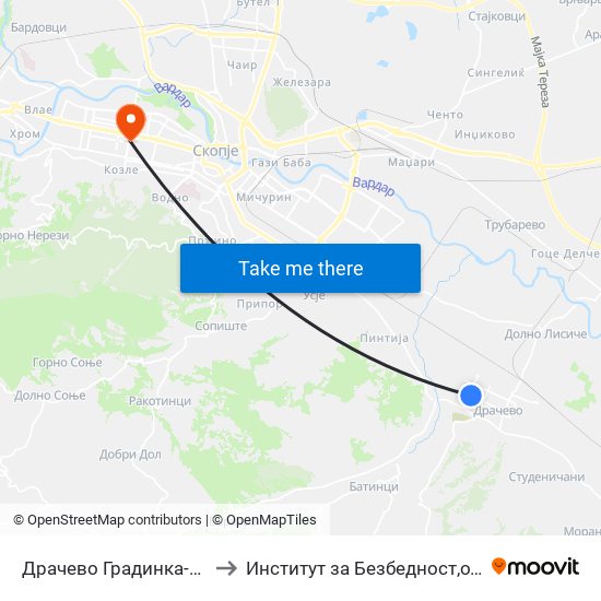 Драчево Градинка-Кон Центар to Институт за Безбедност,одбрана и мир map