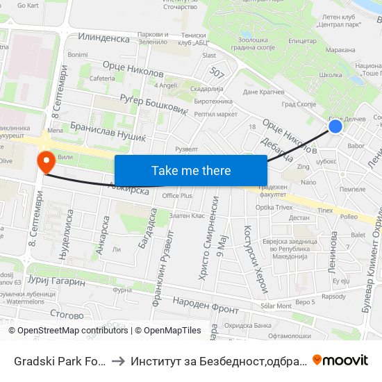 Gradski Park Fontana to Институт за Безбедност,одбрана и мир map