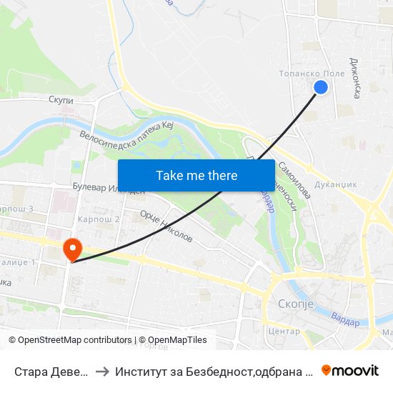 Стара Деветка to Институт за Безбедност,одбрана и мир map