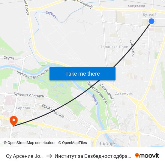 Су Арсение Јовков to Институт за Безбедност,одбрана и мир map