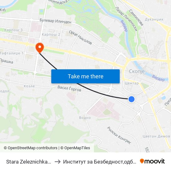 Stara Zeleznichka Stanica to Институт за Безбедност,одбрана и мир map