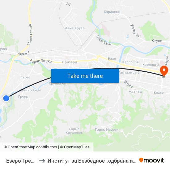 Езеро Треска to Институт за Безбедност,одбрана и мир map