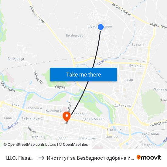 Ш.О. Пазарче to Институт за Безбедност,одбрана и мир map