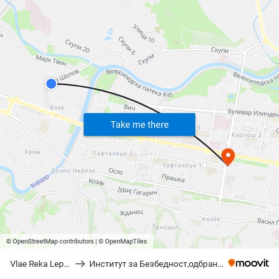 Vlae Reka Lepenec to Институт за Безбедност,одбрана и мир map