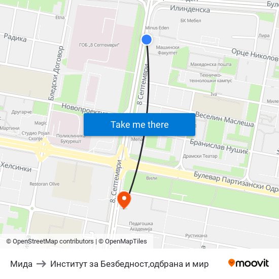 Мида to Институт за Безбедност,одбрана и мир map