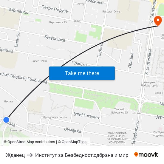 Жданец to Институт за Безбедност,одбрана и мир map