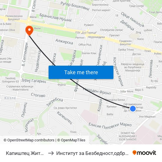 Капиштец Жито Лукс to Институт за Безбедност,одбрана и мир map