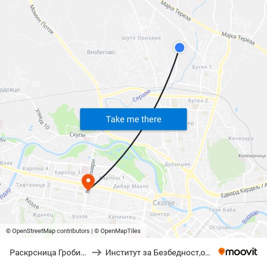 Раскрсница Гробишта Бутел to Институт за Безбедност,одбрана и мир map