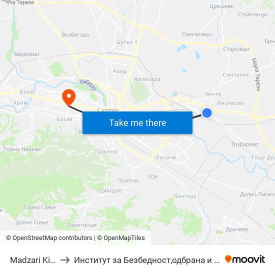 Madzari Kino to Институт за Безбедност,одбрана и мир map
