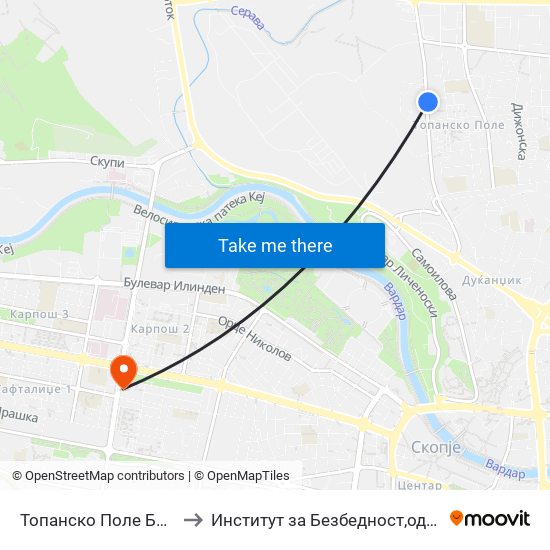 Топанско Поле Бензинска to Институт за Безбедност,одбрана и мир map