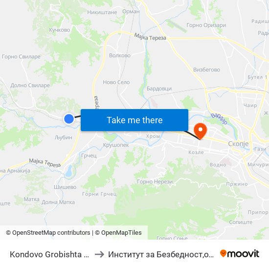 Kondovo Grobishta Kon Centar to Институт за Безбедност,одбрана и мир map