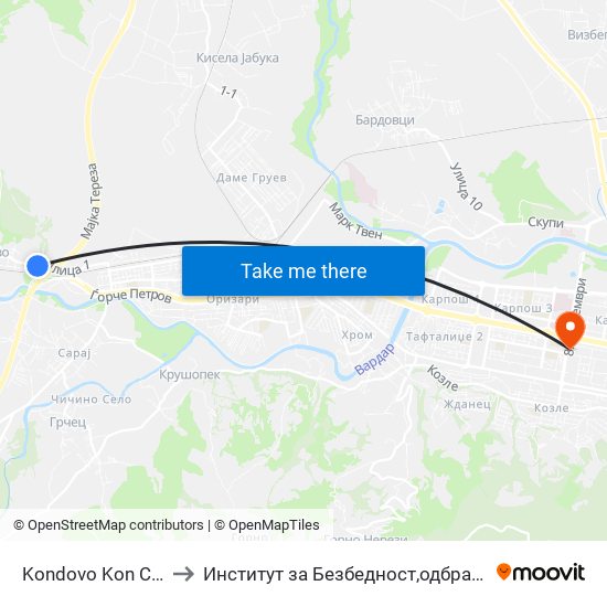 Kondovo Kon Centar to Институт за Безбедност,одбрана и мир map