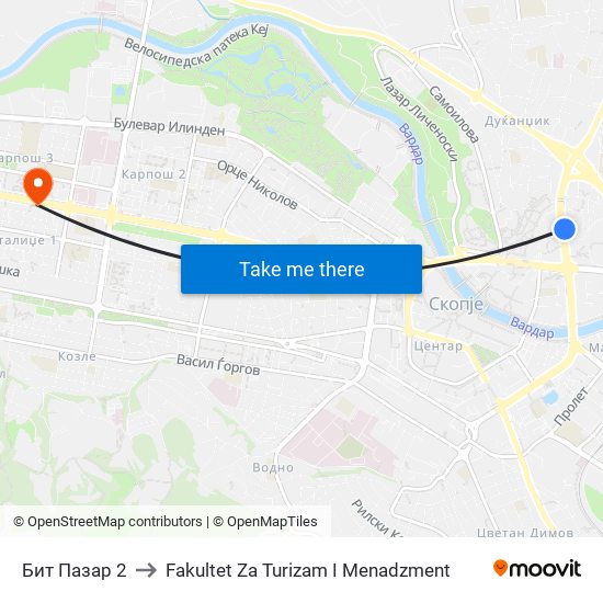 Бит Пазар 2 to Fakultet Za Turizam I Menadzment map