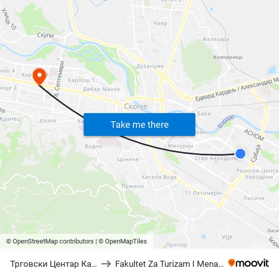 Трговски Центар Капитол to Fakultet Za Turizam I Menadzment map