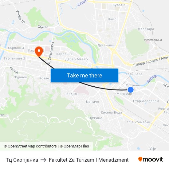 Тц Скопјанка to Fakultet Za Turizam I Menadzment map