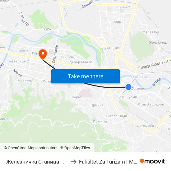 Железничка Станица - Кон Центар to Fakultet Za Turizam I Menadzment map