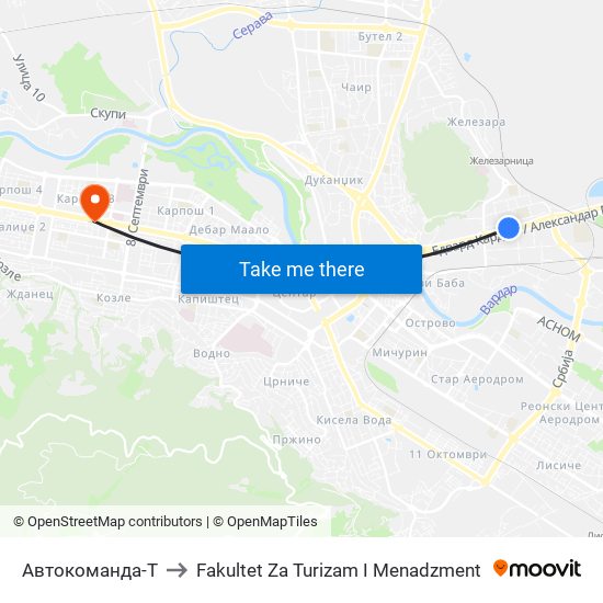 Автокоманда-Т to Fakultet Za Turizam I Menadzment map