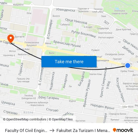 Faculty Of Civil Engineering to Fakultet Za Turizam I Menadzment map