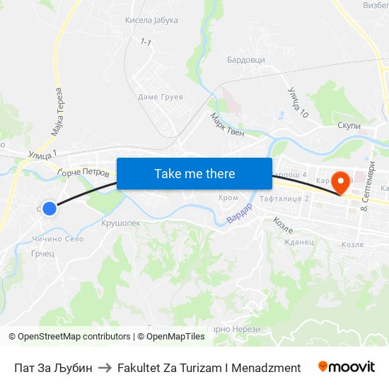 Пат За Љубин to Fakultet Za Turizam I Menadzment map