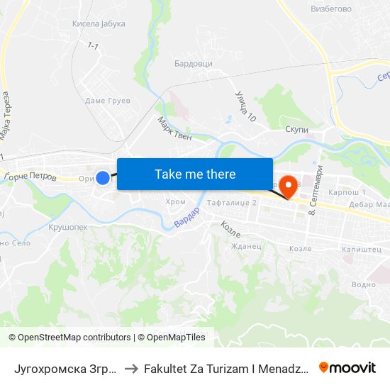 Југохромска Зграда to Fakultet Za Turizam I Menadzment map