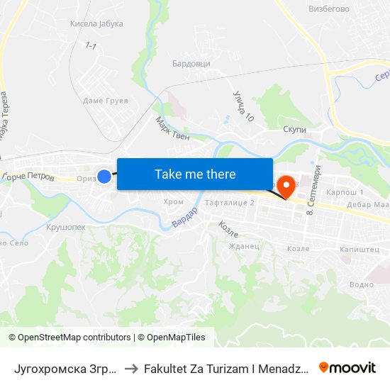 Југохромска Зграда to Fakultet Za Turizam I Menadzment map