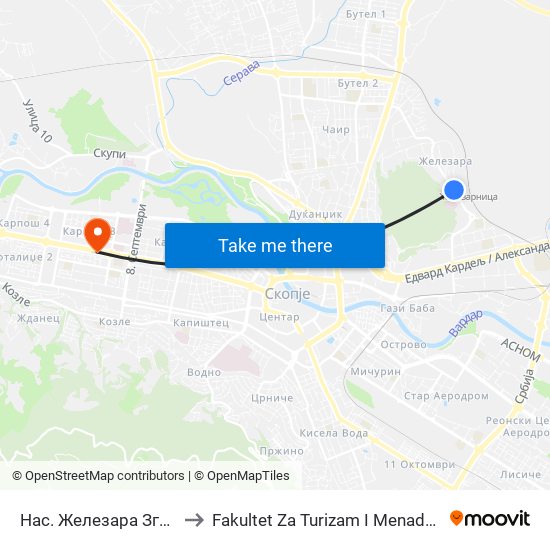 Нас. Железара Згради to Fakultet Za Turizam I Menadzment map