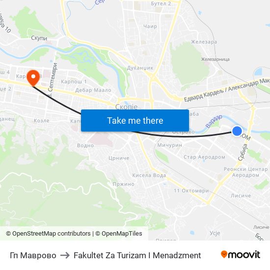 Гп Маврово to Fakultet Za Turizam I Menadzment map