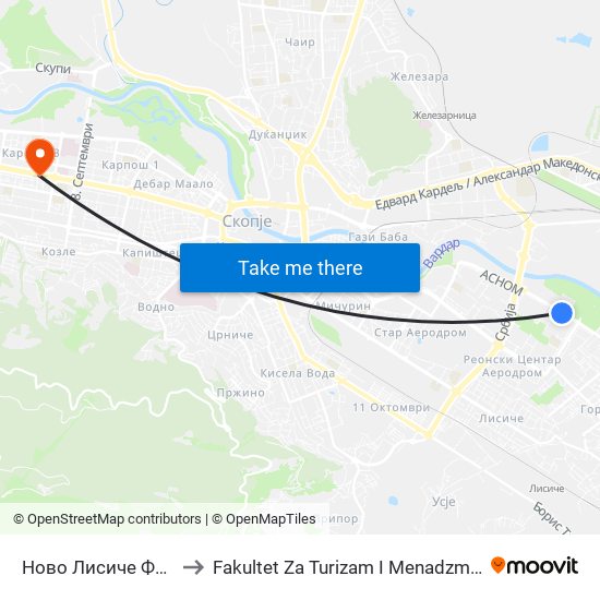 Ново Лисиче Ффм to Fakultet Za Turizam I Menadzment map