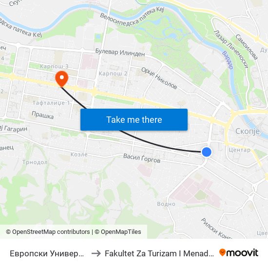 Европски Универзитет to Fakultet Za Turizam I Menadzment map