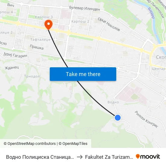 Водно Полициска Станица-Кон Средно Водно to Fakultet Za Turizam I Menadzment map